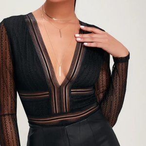 NWT Casita Black Sheer Lace Long Sleeve Bodysuit size extra large - XL